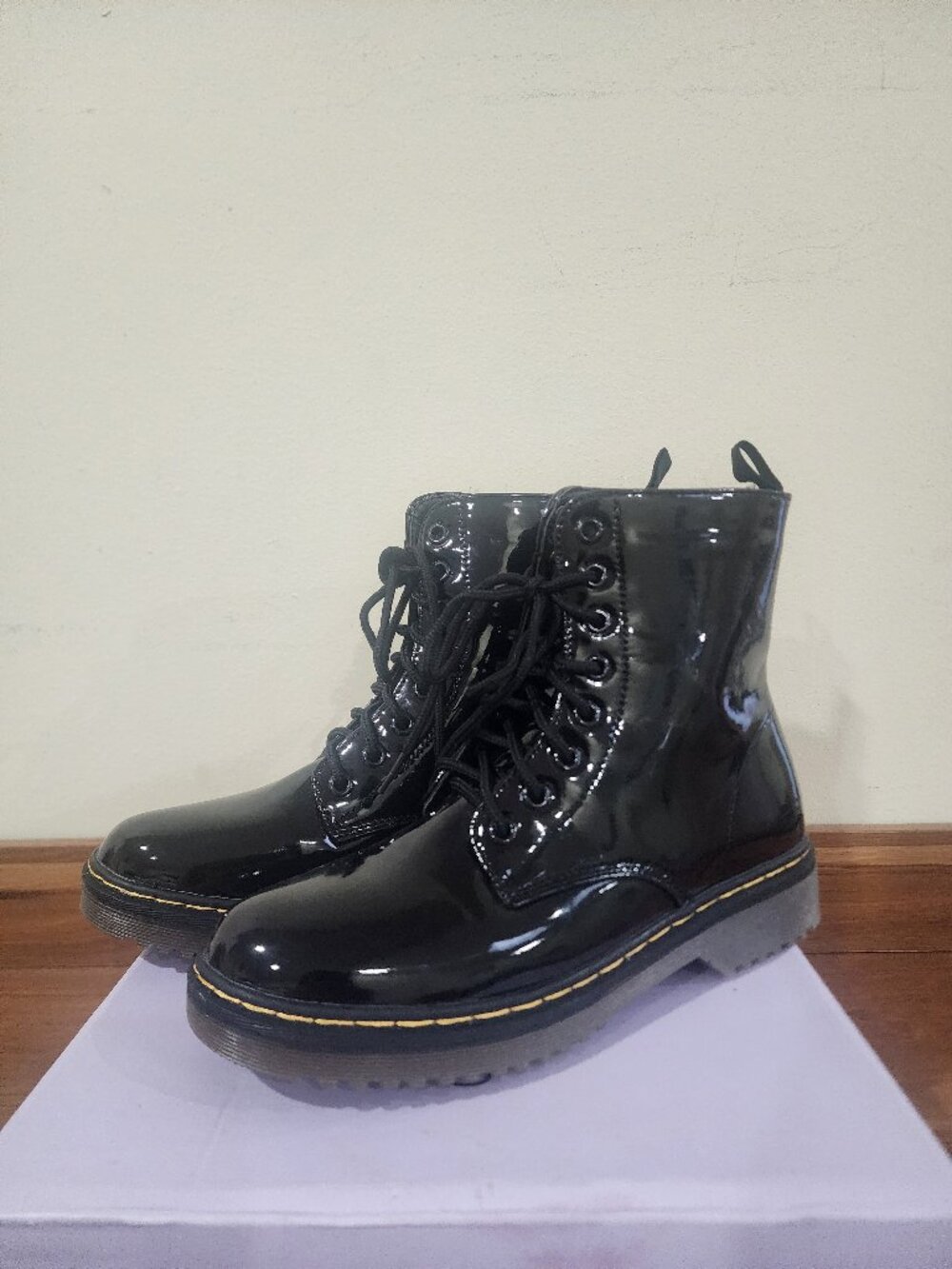 NEW Charles Albert Tammie Black Patent Combat Boots 6.5